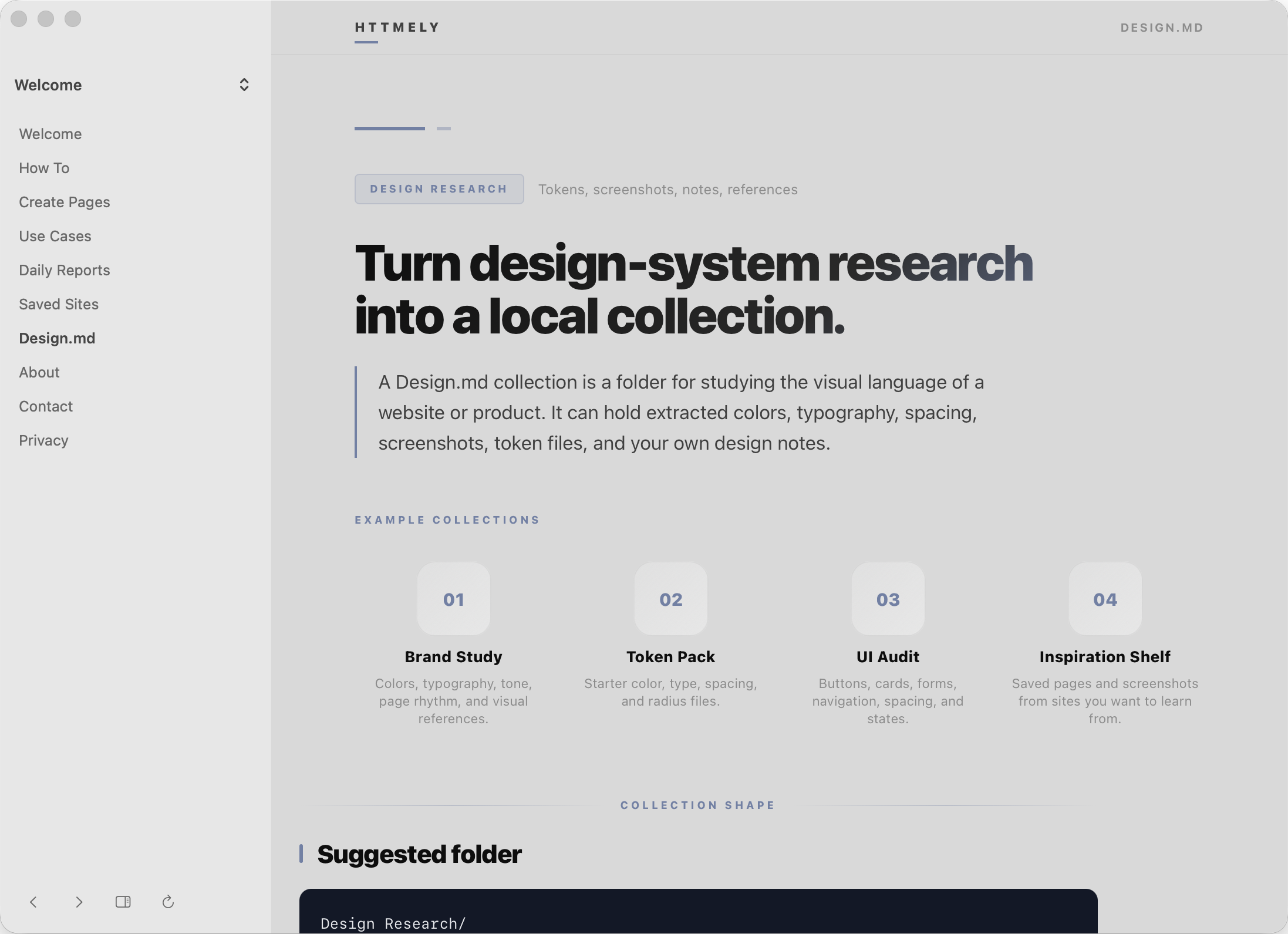 HTTMELY showing a Design.md collection page